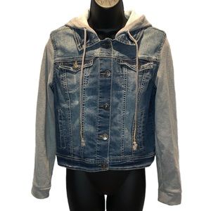 Wallflower Distressed Denim Jacket with Hood. Size Medium (M)